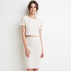 FOREVER 21 Lace Top Floral Sz L Ivory